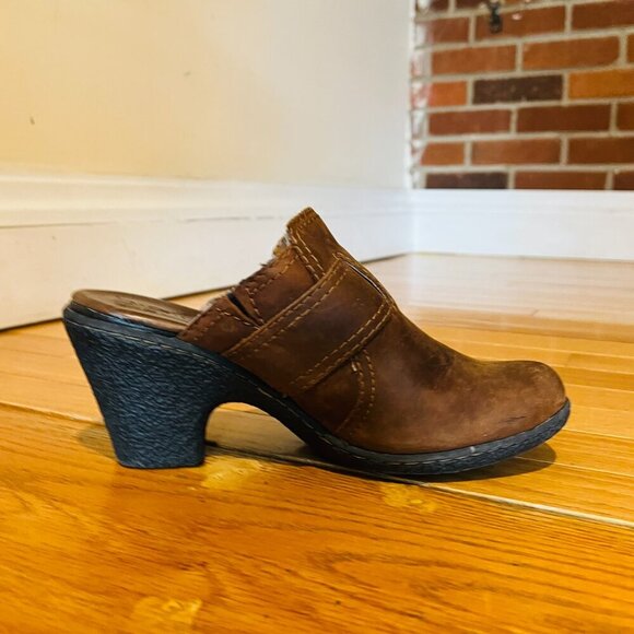 Born Womens Mule Size 8 Brown Leather Block Heel Clog Comfy Shoe - Picture 8 of 14